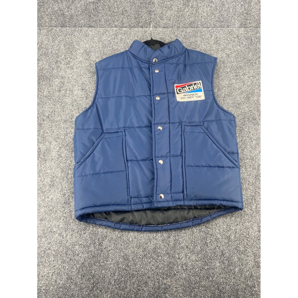 Vintage Gabriel Shocks Puffer Vest 1980 Indy 500 Winner Mens Large Blue Racing L - Picture 1 of 6